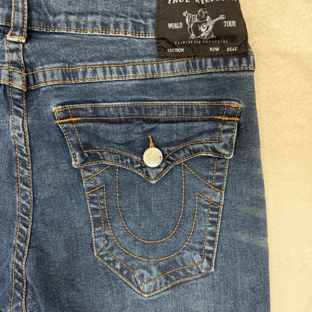 True Religion Ricky Relaxed Straight Jeans Mens 36x32 Blue Flap Stretch Denim